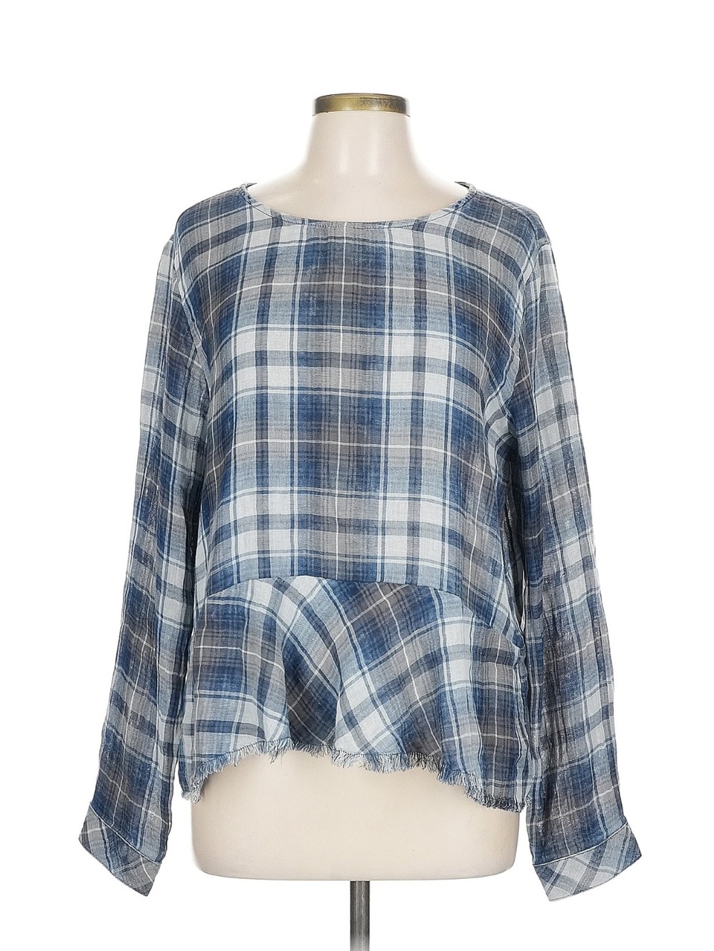 Cloth & Stone Blue Plaid Long-Sleeve Peplum Top